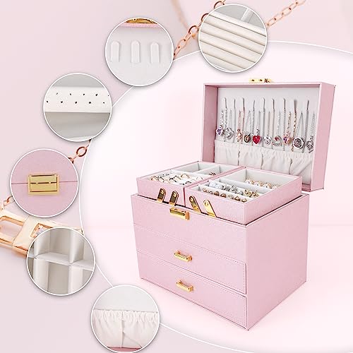 Dajasan Jewelry Organizer Box, Large Jewelry Boxes for Girls, Space-Saving 4 Layers Jewelry Storage Case with Drawer, Gift...