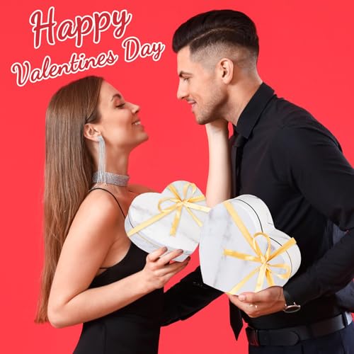 Kosiz 12 Pcs Valentine's Day Heart Shaped Boxes Nesting Marble Gift Box with Lids for Flower Arrangements Anniversary Birt...