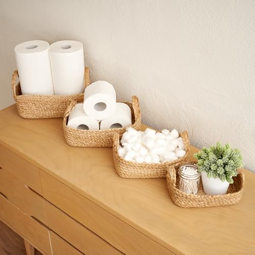 Beautiful Storage Basket Set of 4 - Natural Jute Rope Baskets for Shelves Are Perfect for Organizing Your Home - Quality S...