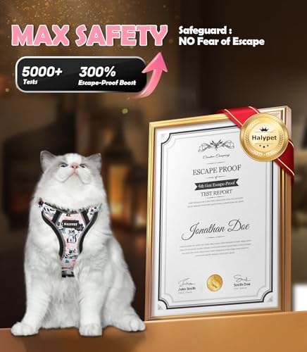 Halypet Cat Harness and Leash Set[MAX Safety 4th-Gen] Cute Escape Proof Vest Harness for Girl&Boy Cat Walking, Comfortable...