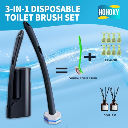 Disposable Toilet Brush with 50 Wand Cleaner Refills Pads，Wall Mounted Toilet Bowl Holder Set，Toilet Cleaning System Start...