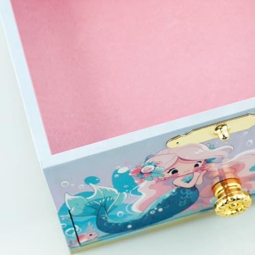 RR ROUND RICH DESIGN Kids Musical Jewelry Box for Girls Include Drawer and Pretty Jewelry Set with Cute Mermaid Theme - Be...