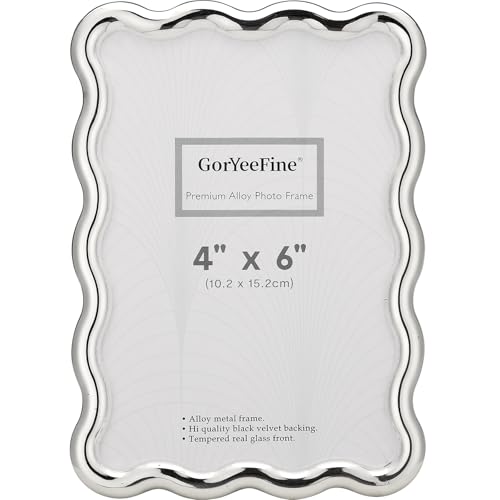 GorYeeFine 4x6'' Silver Heavy Duty Photo Frame,Wave Design High-End Zinc Alloy Picture Frames 6x4'',Fashionable Style fram...