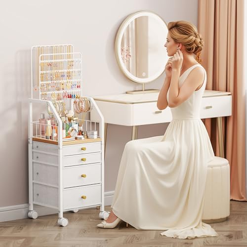 SWTYMIKI Large Jewelry Organizer Stand - Multifunctional Rack Tower for Necklace, Earring, Ring & Bracelet Display - Movea...