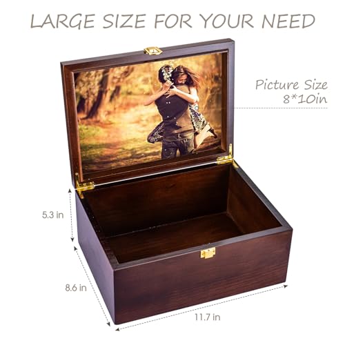Larger Wooden Wedding Memory Keepsake Boxes With Hinged Lids and a photo frame inside the lid Bridal Shower Gifts - Engage...