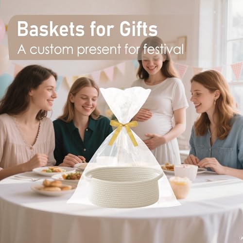 JMvicyroam Woven Basket,Small Rope Storage Bin with Handles & Ribbon Bag, Organizer for Shelves Closets,Gift Basket Empty ...