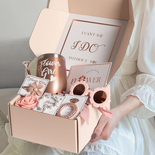 BESZONE Flower Girl Proposal Box 9 Pcs Gift Set Basket, Will You Be My Flower Girl Gift from Bride, Cup Sunglasses Bracele...