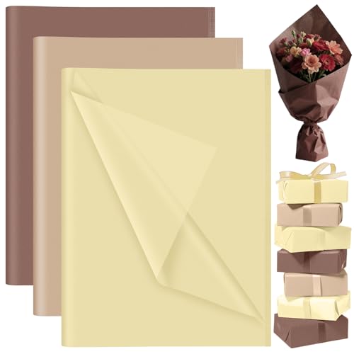 PLULON 60 Sheets Brown Tissue Paper Bulks, Gift Wrap Tissue Paper Sheets for Packaging Birthday Gift Wrapping Birthday Wed...
