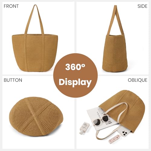 Loiyadn Straw Bag, Beach Bag Straw Beach Bags for Women Foldable Packable Beach Tote Lightweight Large Shoulder Handbags