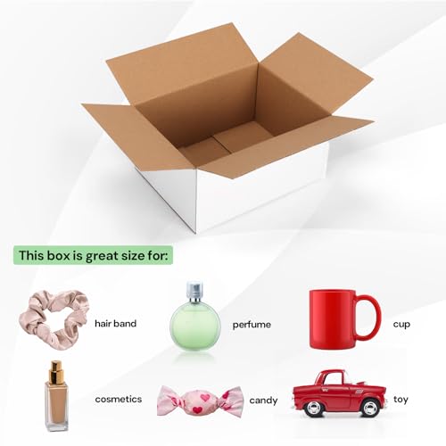 Rempry 30 Pack 8x6x4 Shipping Boxes White, Small Corrugated Cardboard Box for Mailing, Packaging Small Business, Kraft Mai...