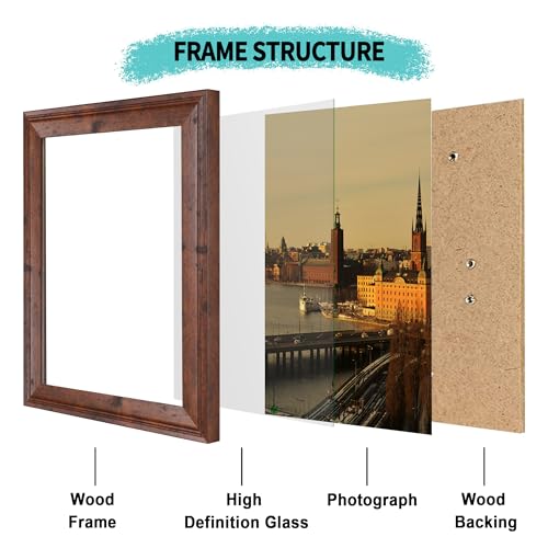 iRahmen 8x10 Picture Frame Set of 4, Brown Rustic Vintage Photo Frame with Real Glass, 8 x 10 Frames for Wall Mount and Ta...