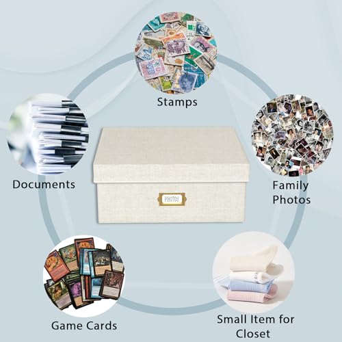 Decorative Photo Storage Box - Linen Photo Box Organizer with Dividers, Fits Holds Up to 1700 Pictures and 4x6 Photos, Mem...