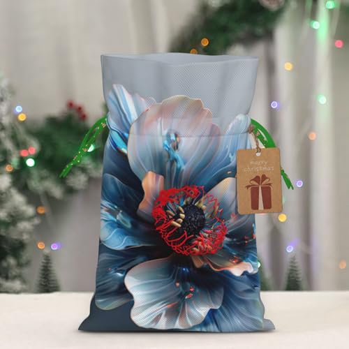 WXYBMDP 3D Flower Print Christmas Drawstring Bags Xmas Candy Bags Reusable Party Gifts Wrapping Bags