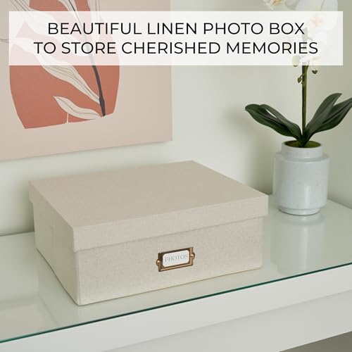 ZICOTO Decorative Photo Storage Box - Sturdy Linen Photo Organizer with Dividers is Perfect to Store Up to 1700 Pictures a...