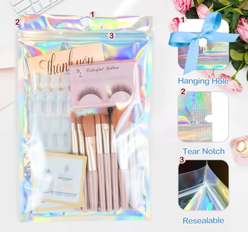 Trunple Smell Proof Bags & Resealable Foil Pouch Mylar Sample Bag Great for Party Favor Food Storage (Holographic Color) (...
