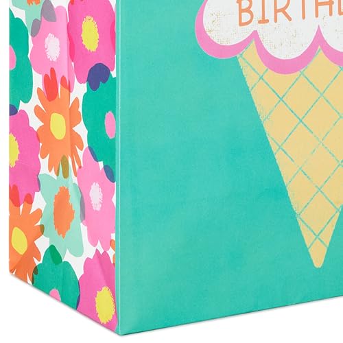 Hallmark Modern Flowers and Ice Cream Birthday Gift Bag Set (2 Bags: 13" Large and 15" Extra Large) for Kids, Teens, Friends