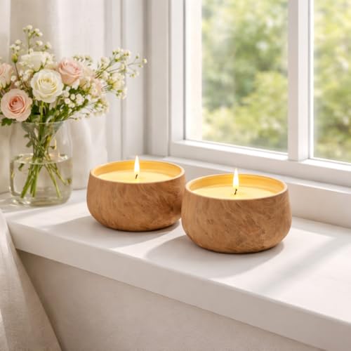 Aria Home Floral Scented Ceramic Candle Set of 2 Large 16 oz Decorative Candle Jar Clean Burning Home Fragrance Rustic Dec...
