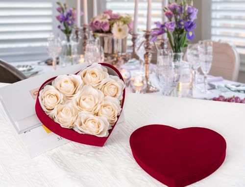 GnFlus Red Wine Gift Boxes with Lids for Presents 4 Pack Heart Shaped Velvet Nesting Burgundy Gifts Box for Arrangements F...