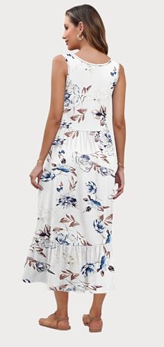 AUSELILY Womens Summer Dresses 2026 Sleeveless Maxi Dress Crewneck Casual Flowy Tiered Sundresses with Pockets