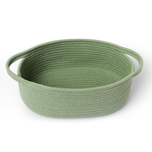MEGASKET Green Woven Basket, 13" x 9" x 5" Baskets for Gifts Empty, Cute Cotton Rope Cat Dog Toy Bin Box, Small Woven Bin ...