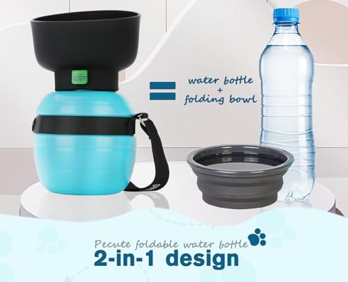 Pecute Portable Dog Water Bottle, 2 in 1 Cat Dog Travel Water Bottle Bowl Leakproof with Double Seal, BPA Free, Lightweigh...