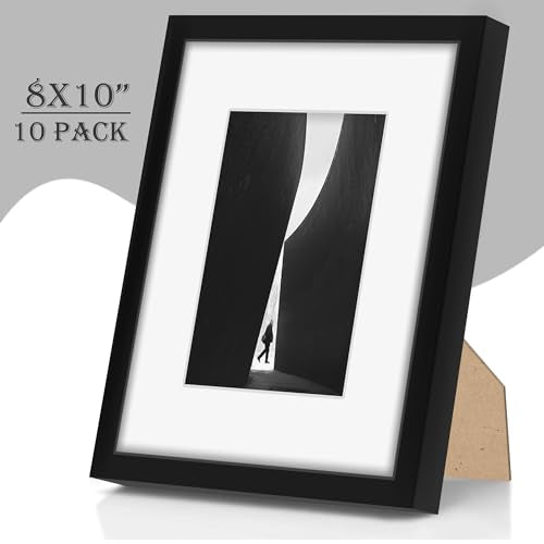 Fisnish 8x10 Picture Frame Sef of 10, Display Pictures 5x7 with Mat or 8 x 10 Without Mat, Photo Frame Collage for Wall Ga...
