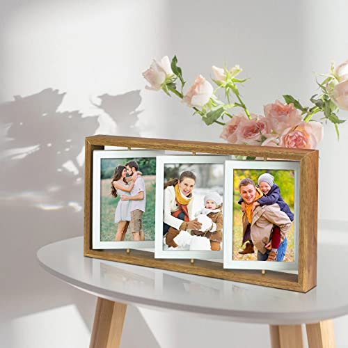 ZEEYUAN 4x6 Rotating Picture Frame Desktop Rustic 4x6in Wooden Photo Frames, Double Side-Display 6 Photos, Floating 4x6 Co...