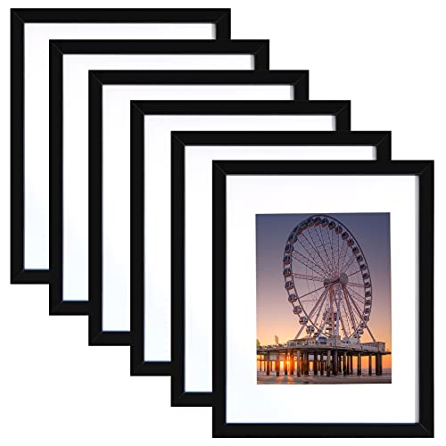 BESCRCL 11x14 Picture Frame Black Set of 6, Display Pictures 8x10 with Mat or 11x14 without Mat, Photo Frames for Wall Mou...