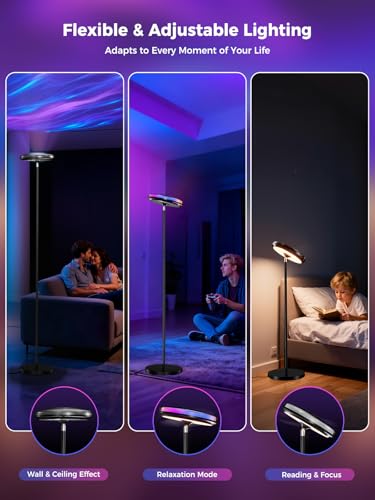 Arsoma Smart Floor Lamp for Living Room, 66.8" RGB+WW Ripple Projector Floor Lamp, 3-in-1 LED Corner Lamp with RGB+IC Side...