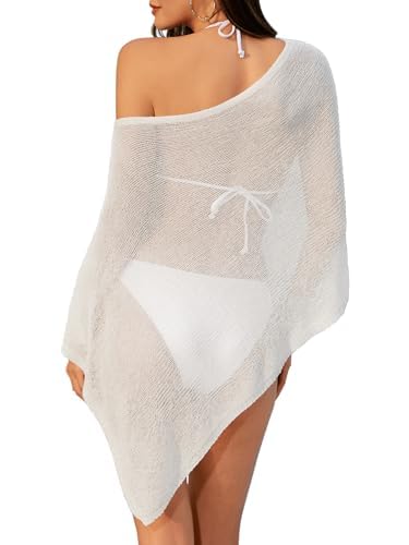 Vicarly Drop Shoulder Sheer Crochet Vacation Outfits Poncho Sweater Top Summer Beach Cover Up