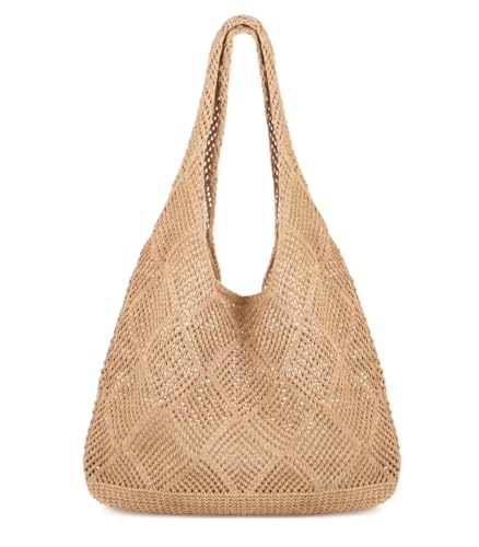 COOKOOKY Crochet Beach Tote bag Summer Beach Bag for Women Aesthetic Mesh Tote Bag Hippie Bag Knit Bag