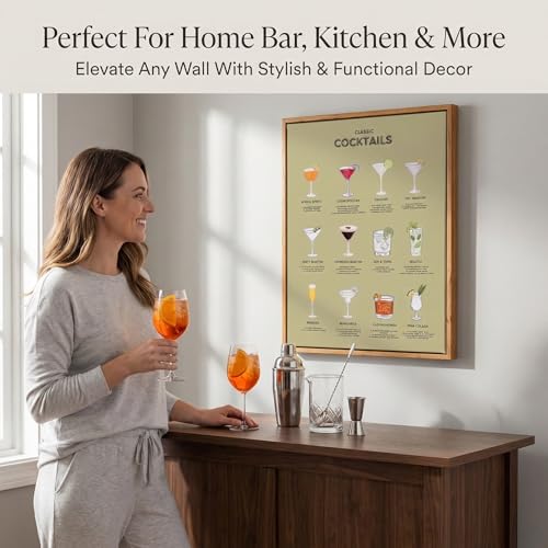 Wallart Street Retro Framed 12x16 inches Classic Cocktails Poster – Illustrated Mixology Guide for Bar, Kitchen, or Home B...