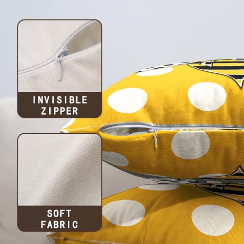 Wnoesat Summer Pillowcase 16x16 Set of 2 Yellow Honey Bee Polka Dots Holiday Throw Pillow Covers Bumblebee Outdoor Decorat...