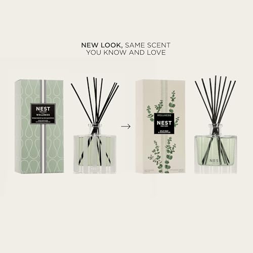NEST New York Reed Diffuser, Wild Mint & Eucalyptus - 5.9 fl oz - Fragrance for Up to 90 Days - Reusable, Refillable Glass...