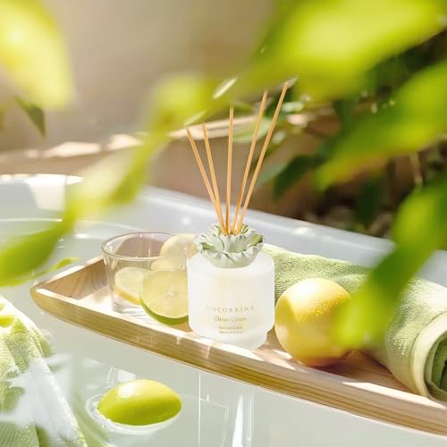 COCORRÍNA Gypsum Flower Reed Diffuser - Clean Linen Scent, 6.76 oz Oil with 8 Sticks, Long - Lasting Home Fragrance for Ba...