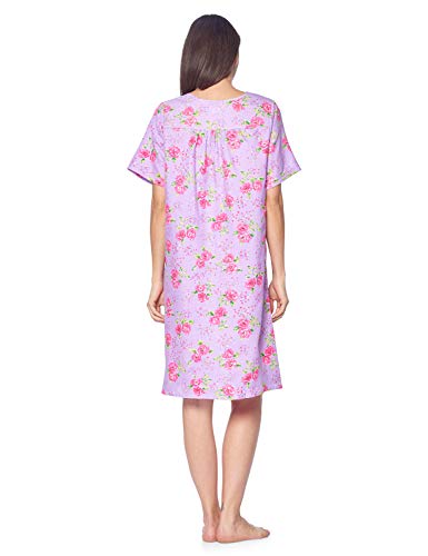 Casual Nights Women's Zipper Front House Dress Short Sleeve Woven Housecoat Duster Lounger Robe with Pockets