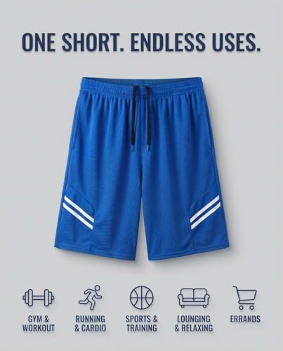 Real Essentials 5 Pack: Men’s 9" Mesh Shorts – Athletic Gym, Workout, Basketball, Running, Casual Lounge Activewear Pockets