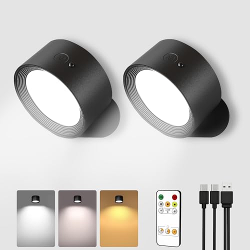 AMETHEUS LED Wall Mounted Lights, Rechargeable Wall Sconces Lamp, 3 Color Temps & Remote and Touch, 360°Rotation Dimmable ...