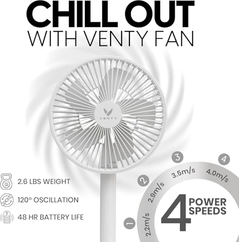 VENTY Portable Fan - Wireless Battery Operated Fan - 4 Speeds - LED Lighting - Carry Case & Remote Control - Cruise Travel...