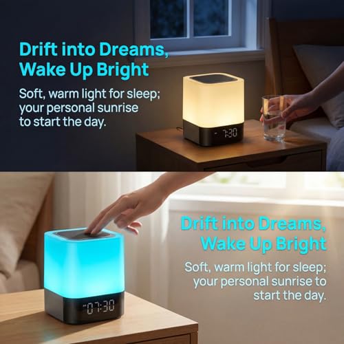 Gallstep Night Lights Bluetooth Speaker, Alarm Clock Bluetooth Speakers Touch Sensor Bedside Lamp Dimmable Multi-Color Cha...