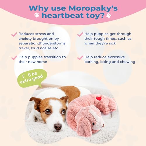 Moropaky Heartbeat Toy Puppy Heartbeat Stuffed Toy for Dog Calming Aid, Heartbeat Puppy Toy for Pets Anxiety Relief, Dog C...