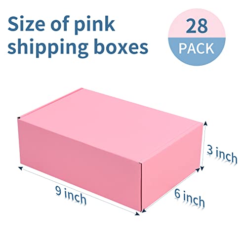 SNOGSWOG 28 Pack 9x6x3 inches Pink Shipping Boxes for Small Business, Small Corrugated Cardboard Gift Box for Mailing,Ship...