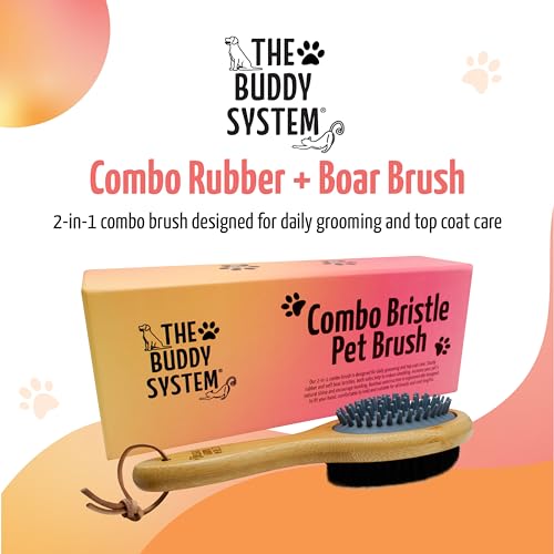 The Buddy System Combo Bristle Pet Brush, 2-in-1 Brush, Durable Rubber Side and Soft Boar Bristle Side - All Pets and Coat...