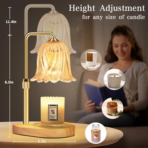 Candle Warmer Lamp with Timer Dimmable: Birthday Gifts for Women Adjustable Height Candles Light Warmers Lamps Gold Crysta...
