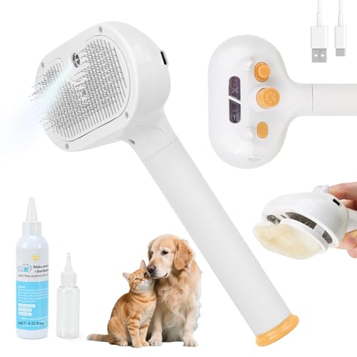 JAWADE 2026 New Upgrade 3-in-1 Pet Steam Brush - Dog Brush for Shedding & Cat Brushes for Indoor Cats - Skin-Friendly, Sel...