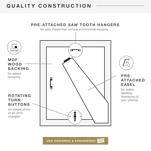 MCS Studio Gallery 8x10 Picture Frame Black Woodgrain Engineered Wood, Vertical & Horizontal Wall Hanging & Easel for Tapl...