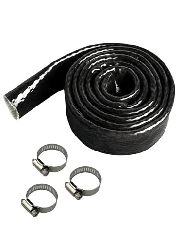YAMAKATO 5/8" ID Heat Shielded Fire Thermo Armor Fire Sleeve Silicone Coated Fiberglass Heat Protection w/ 3 Clamps for Au...