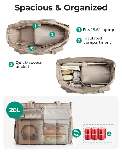 BAGSMART Tote Bag for Women, Teacher Tote with Insulated Compartment, Large Puffer Work Tote Handbags for Work