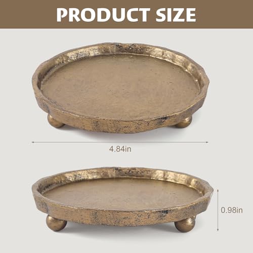 Vintage Cast Iron Pillar Candle Holder Plate, Rustic Brass Candle Tray – Round Candle Base Stand for Small Pillar Candles,...