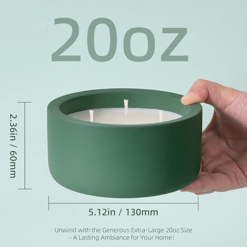 Viyffo Large Citrus & Mint Candle Outdoor, 3 Wick 20oz Scented Candle Indoor, Non Toxic Soy Candle, Green Ceramic Jar for ...